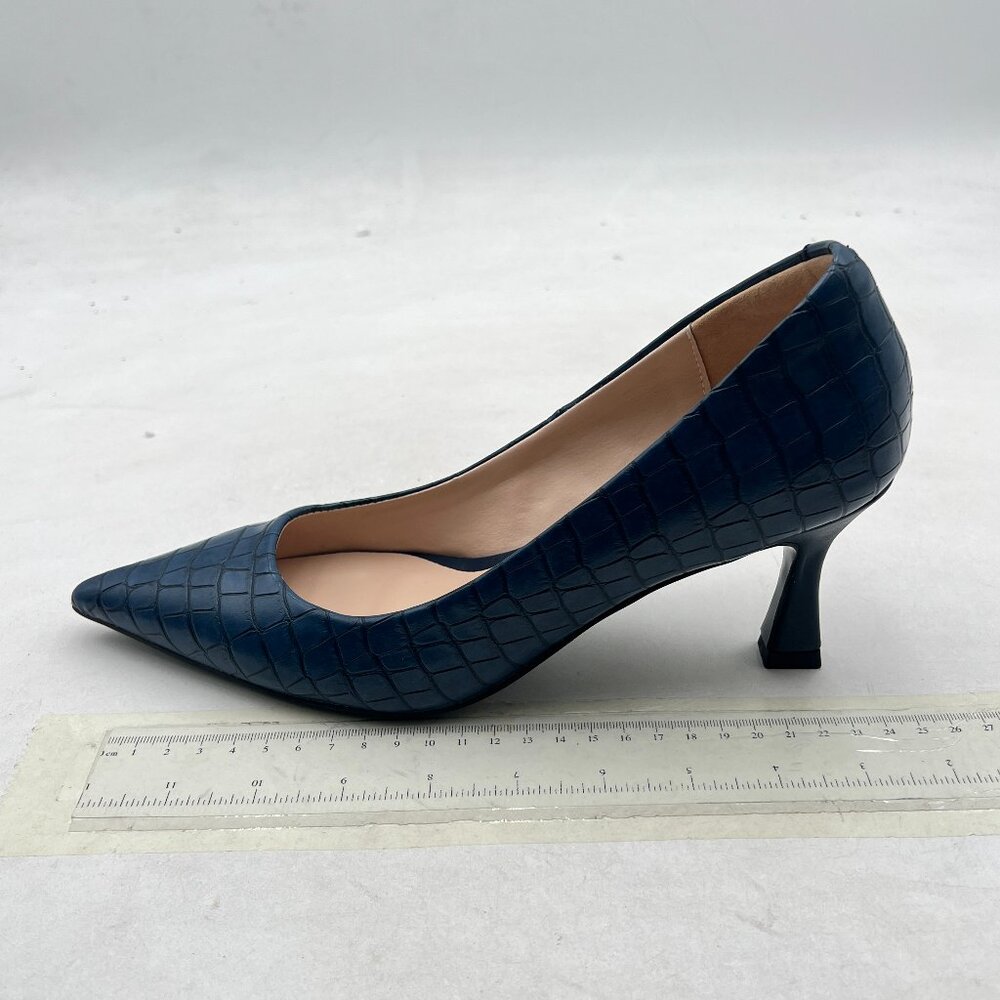 Fowt Blue Simple Solid Croc-Embossed Pointed Toe … - image 2